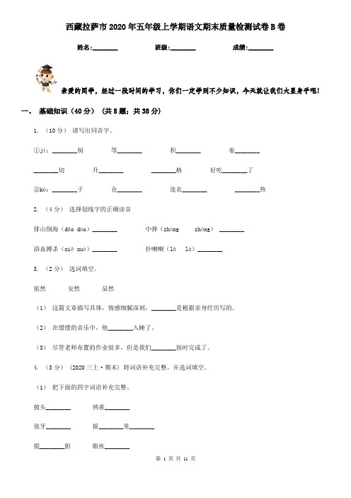 西藏拉萨市2020年五年级上学期语文期末质量检测试卷B卷