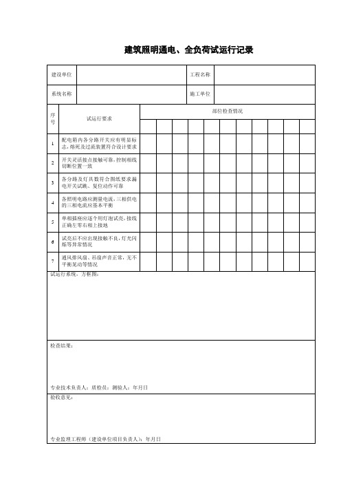 建筑照明通电及全负荷试运行记录