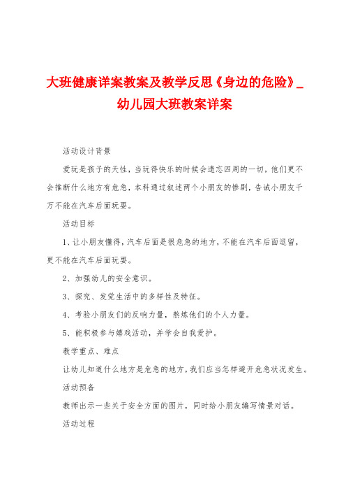 大班健康详案教案及教学反思《身边的危险》