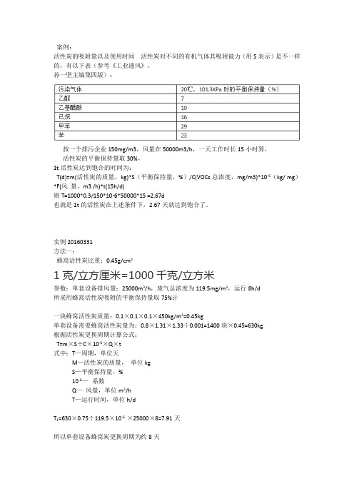 活性炭的吸附量以及使用时间  活性炭对不同的有机气体其吸附能力