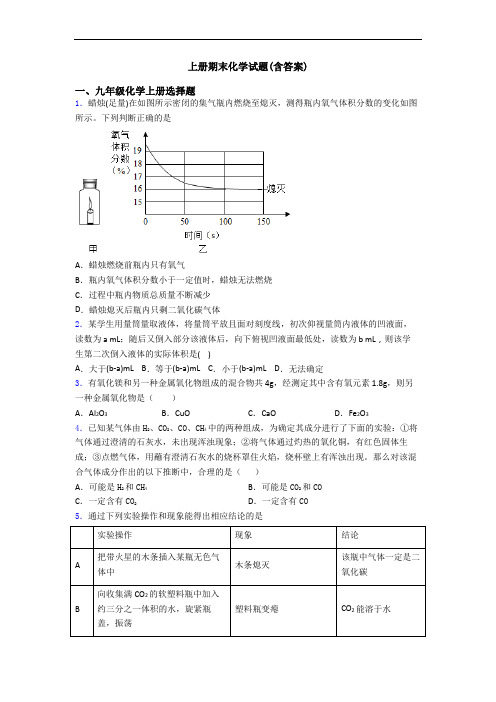 初三化学上册期末化学试题(含答案)