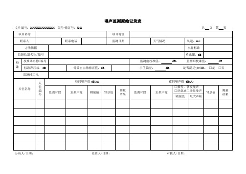 噪声监测原始记录表