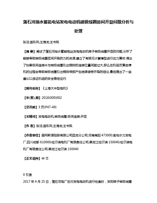 蒲石河抽水蓄能电站发电电动机磁极线圈匝间开裂问题分析与处理