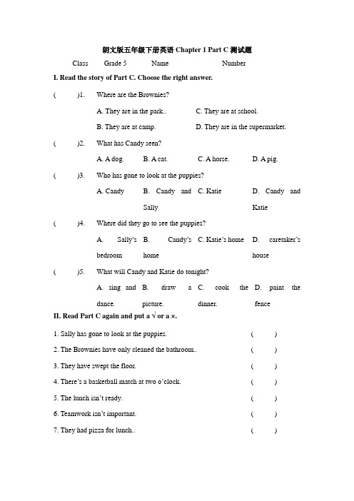 五年级下册英语一课一练-Chapter 1 Part C测试题朗文版