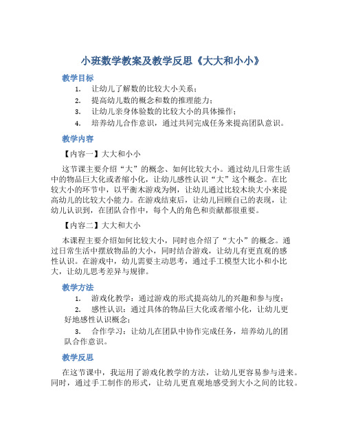 小班数学教案及教学反思《大大和小小》