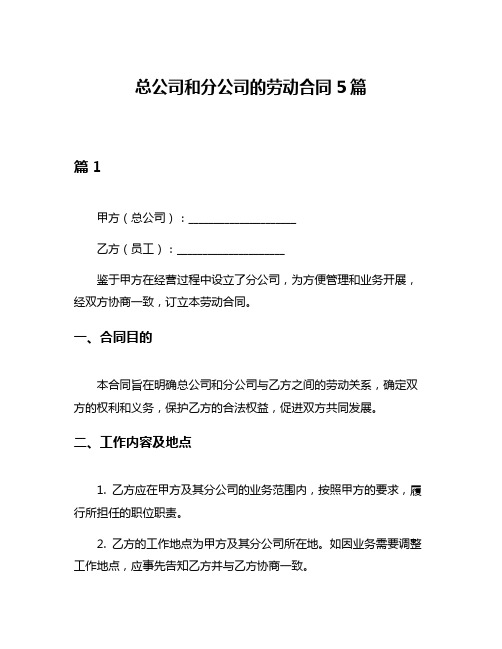 总公司和分公司的劳动合同5篇