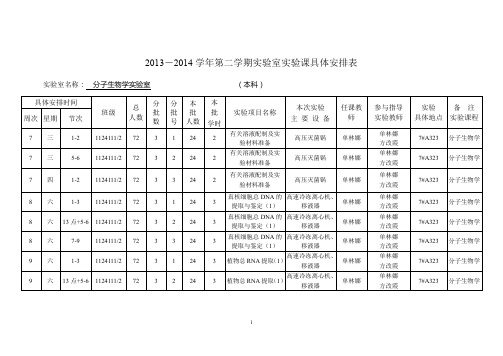 2008-2009学年第一学期实验室实验课具体安排表