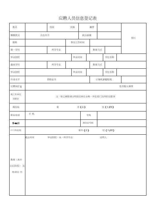 (完整版)应聘人员信息登记表