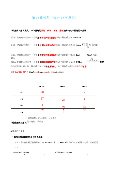 第03讲 锐角三角比(3种题型)(原卷版)