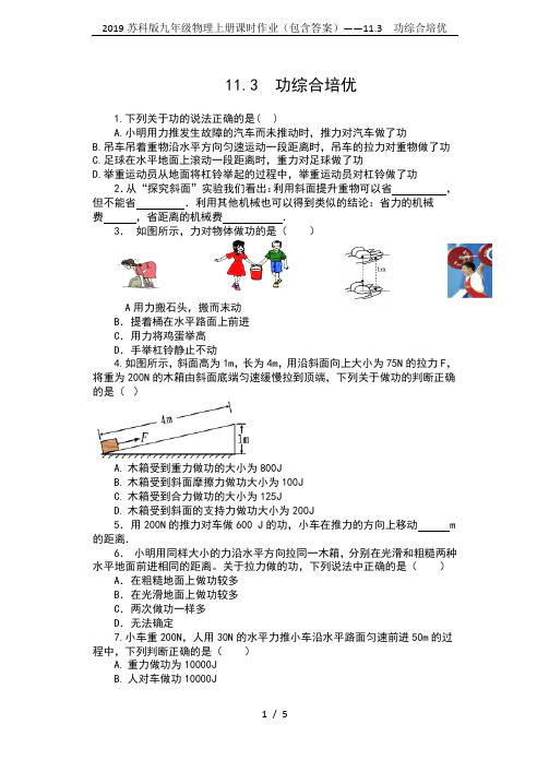 2019苏科版九年级物理上册课时作业(包含答案)——11.3  功综合培优