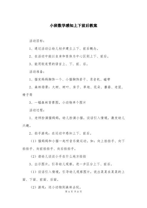 小班数学感知上下前后教案