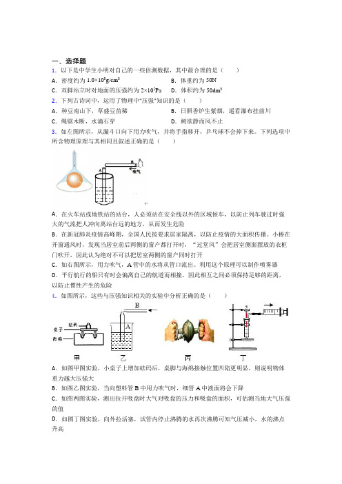 成都七中实验学校初中物理八年级下册期中检测卷(有答案解析)