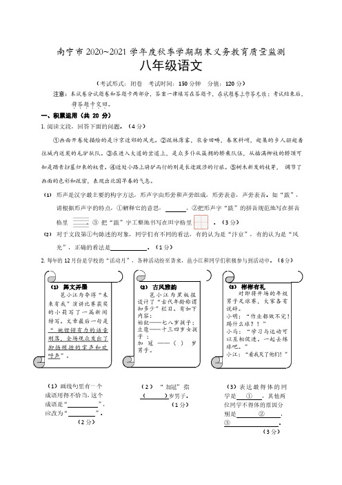 广西南宁市2020-2021学年八年级上学期期末义务教育质量监测语文试题