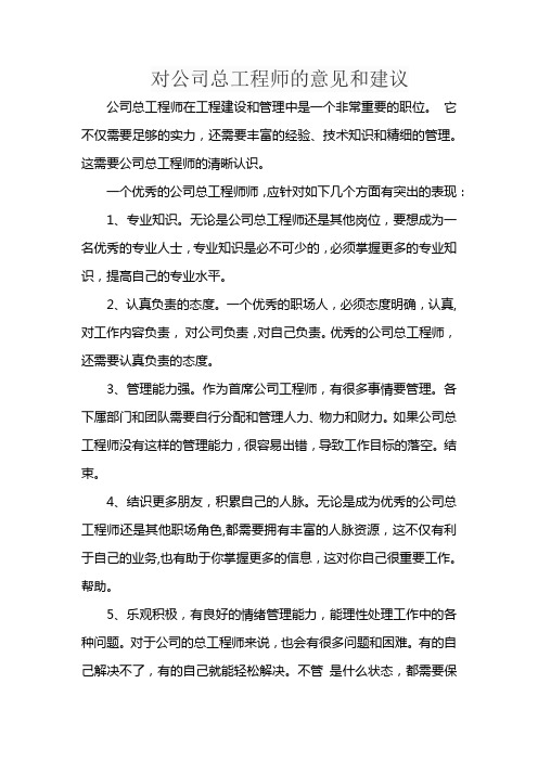 对公司总工程师的意见和建议