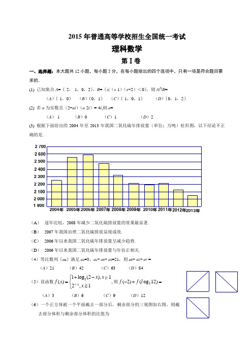 宁夏2015高考理科数学试题(word版)