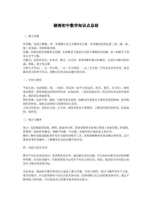 湖南初中数学知识点总结