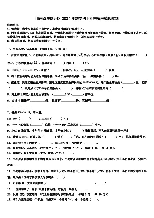 山东省潍坊地区2024年数学四上期末统考模拟试题含解析