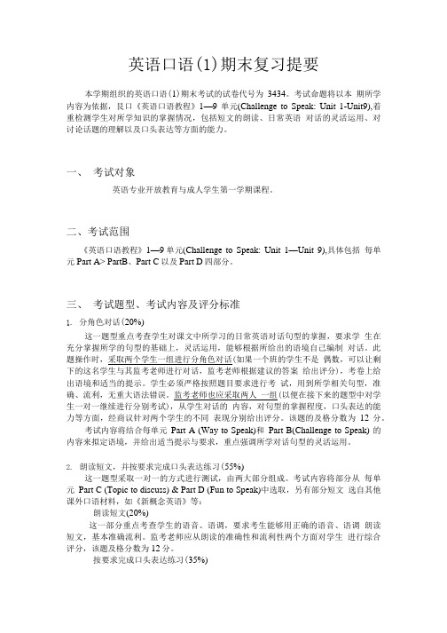 英语口语(1)期末复习提要.doc