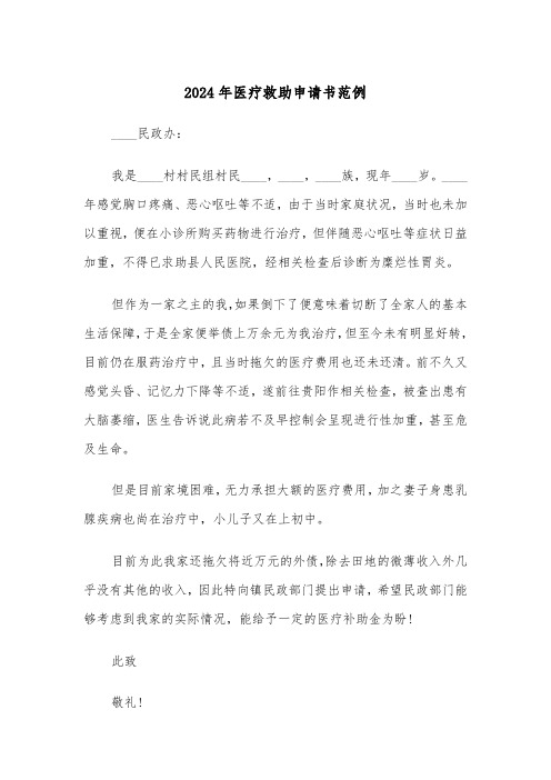 2024年医疗救助申请书范例(6篇)