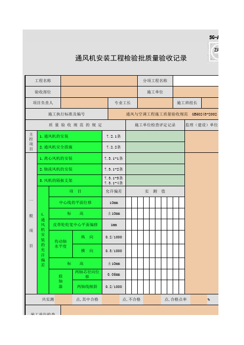 SG-A051_通风机安装工程检验批质量验收记录