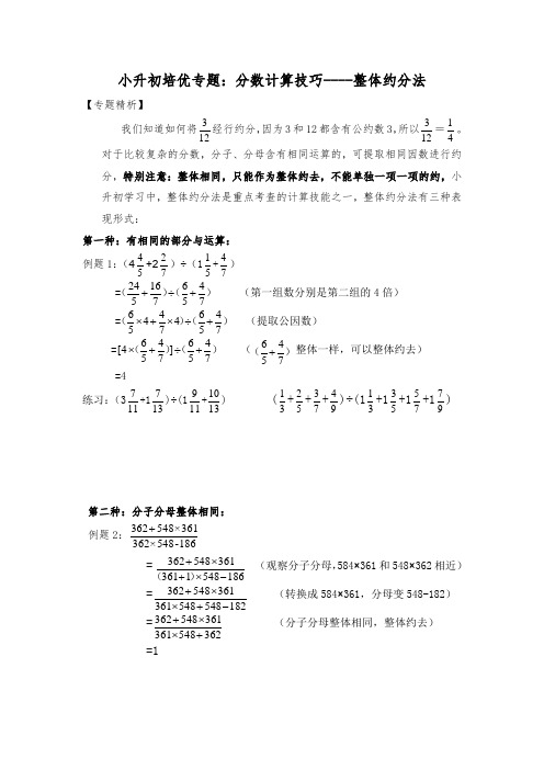 小升初培优专题：分数计算技巧--整体约分法