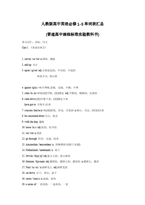 人教版高中英语必修1-5单词表汇总