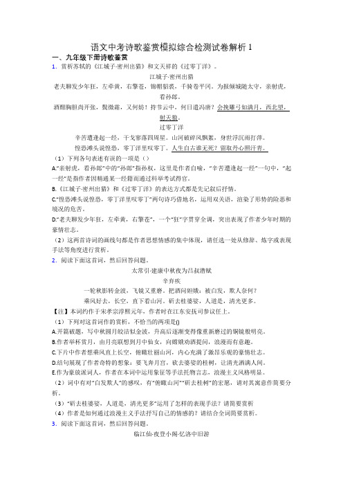 语文中考诗歌鉴赏模拟综合检测试卷解析1