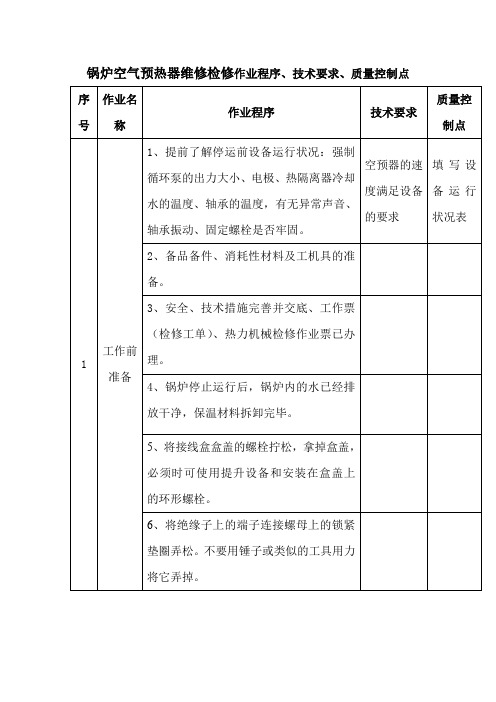 锅炉空气预热器维修检修作业程序、技术要求、质量控制点