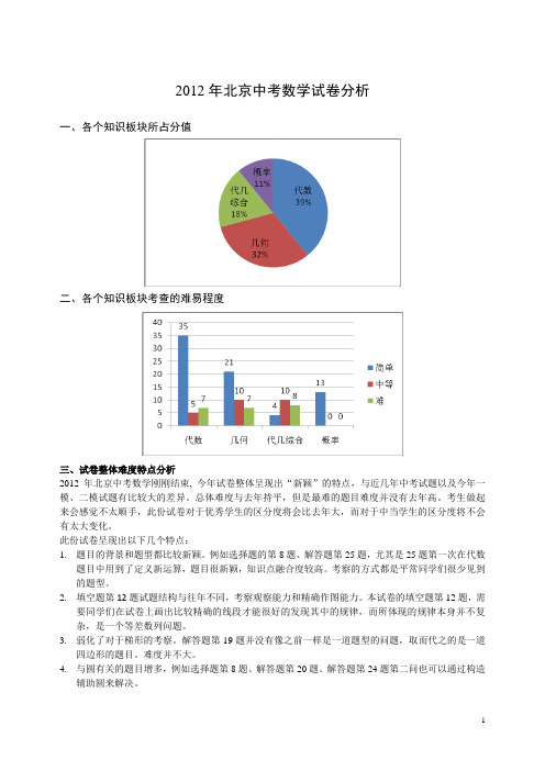 2012年北京市中考数学试题答案