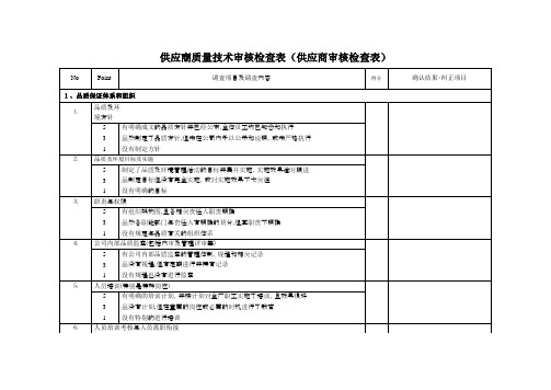 供应商质量技术审核检查表(供应商审核检查表)