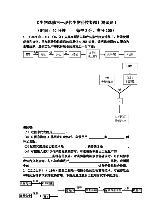 生物选修三综合测试题1(清晰图)