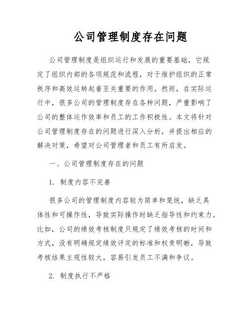 公司管理制度存在问题