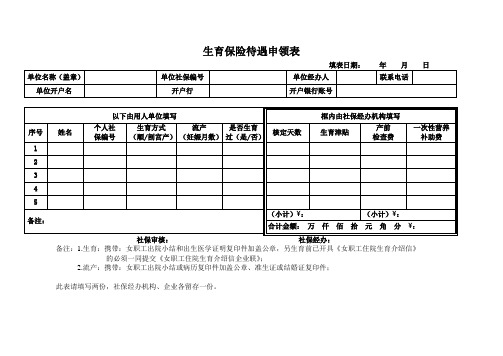 生育保险待遇申领表