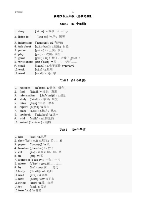 新湘少版五年级下册单词(音标,词性)