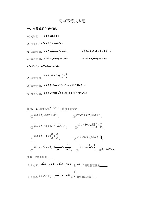 高中数学不等式专题-练习题(总结全面深入)