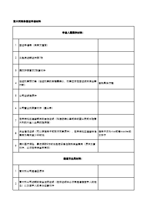 意大利商务签证所需材料