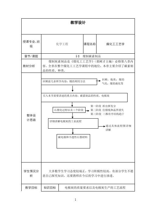 煤化工工艺学 教学设计