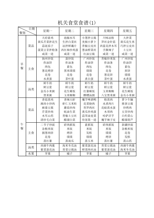 机关食堂菜谱4套