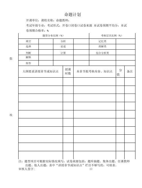 命题计划和试卷分析表.doc