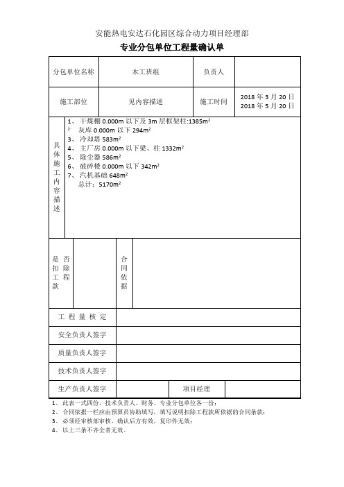 分包单位工程量确认表(模板)