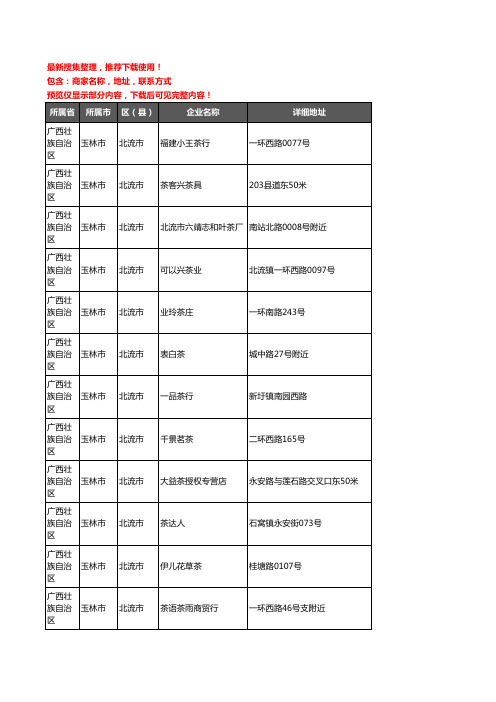 新版广西壮族自治区玉林市北流市茶庄企业公司商家户名录单联系方式地址大全67家