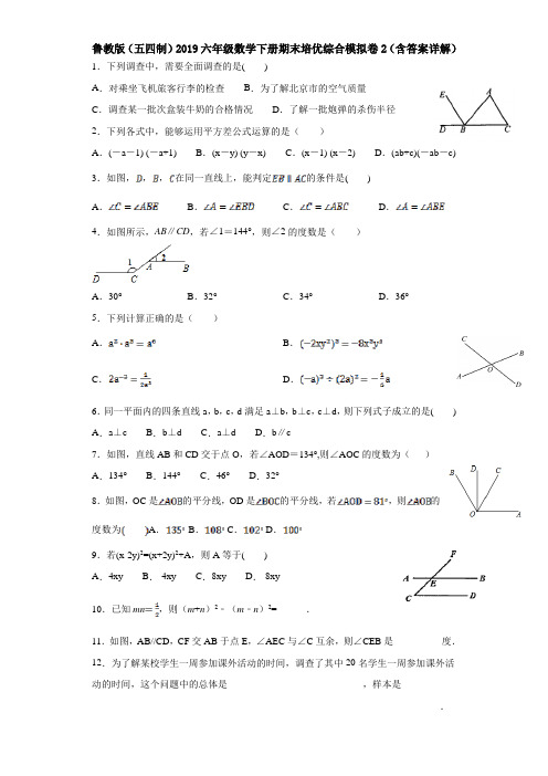 鲁教版(五四制)2019六年级数学下册期末培优综合模拟卷2(含答案详解)