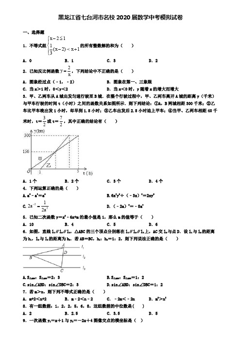 黑龙江省七台河市名校2020届数学中考模拟试卷