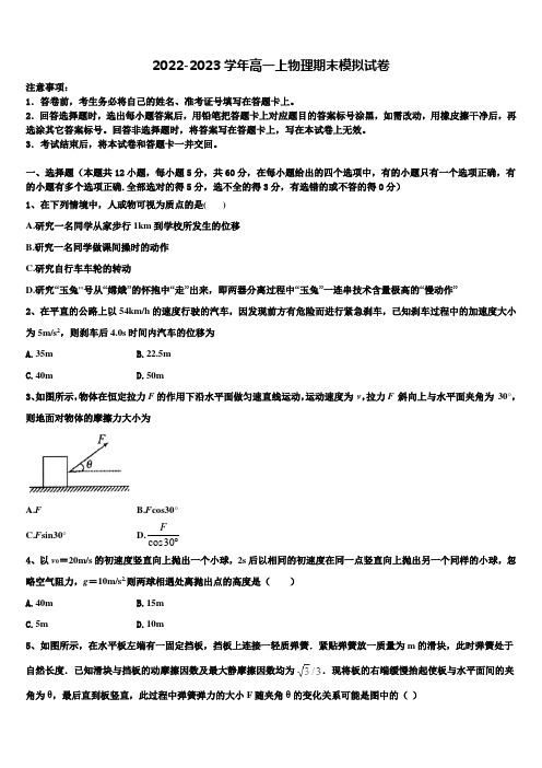 2023届辽宁省大连市育明高级中学高一物理第一学期期末综合测试模拟试题含解析