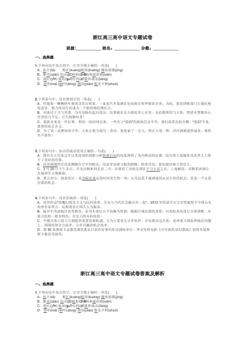 浙江高三高中语文专题试卷带答案解析
