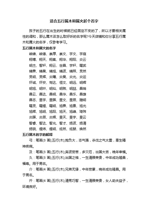 适合五行属木和属火起个名字