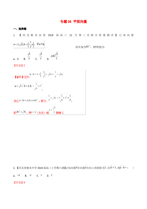 河北省衡水市高考数学 各类考试分项汇编 专题05 平面向量 文-人教版高三全册数学试题