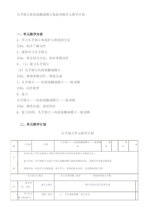 头手倒立接前滚翻成蹲立接挺身跳教学计划