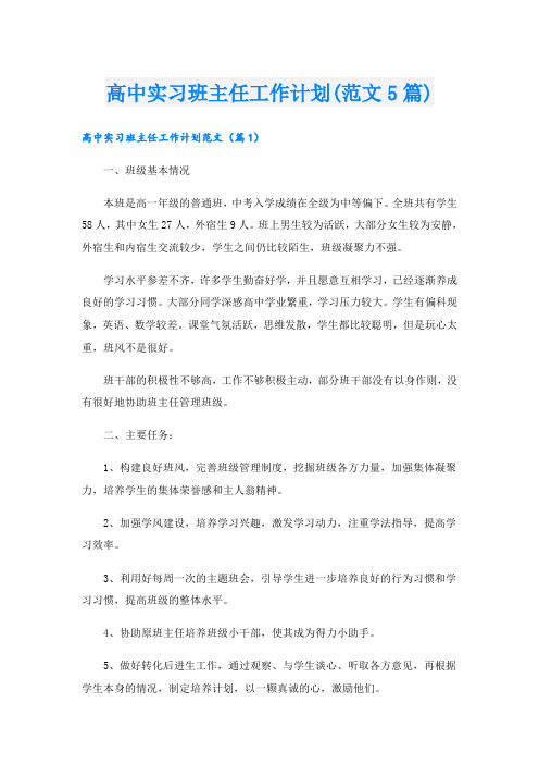 高中实习班主任工作计划(范文5篇)