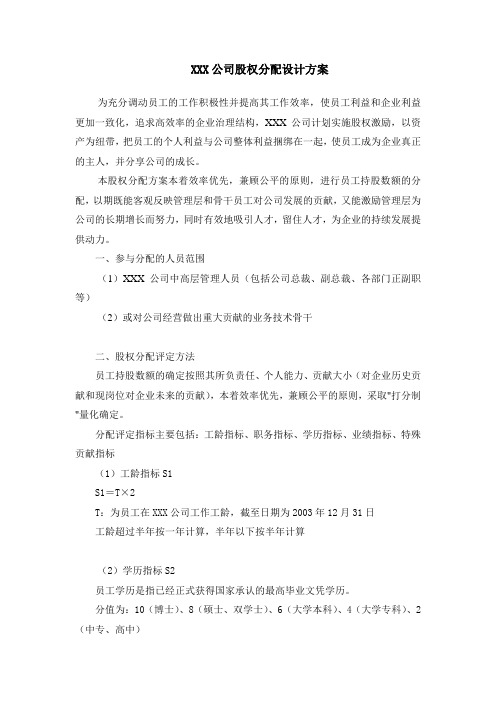 某公司股权分配方案